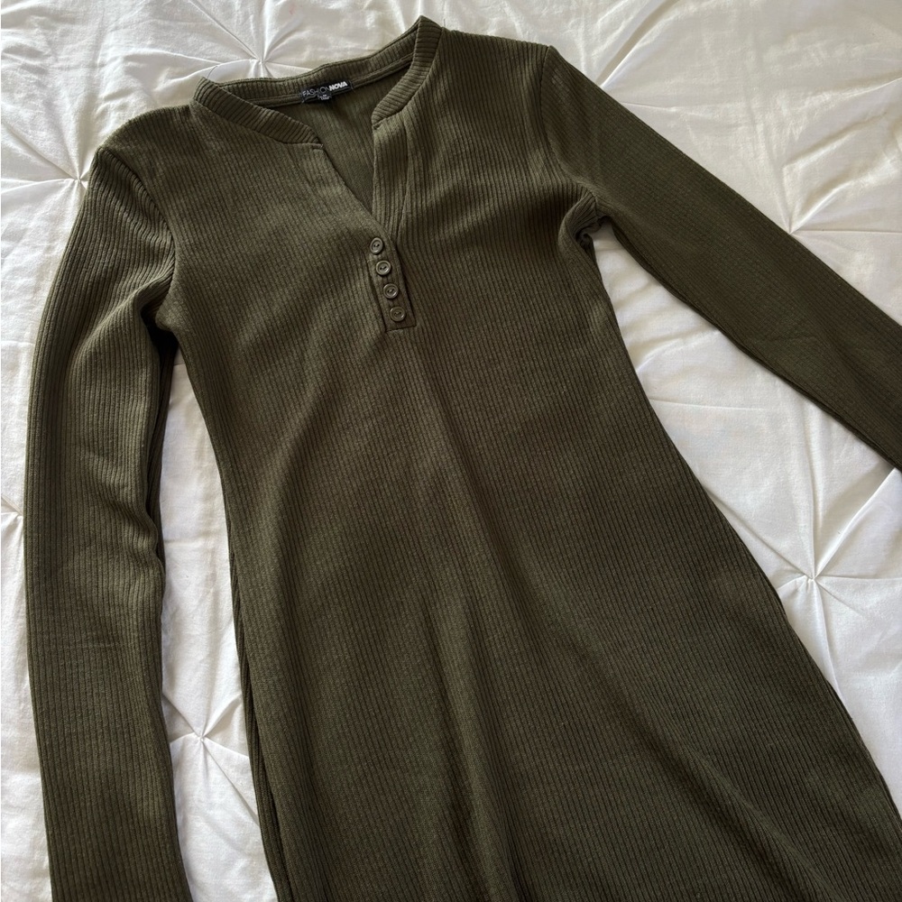 Fashion Nova Olive Green Ribbed Knit Top